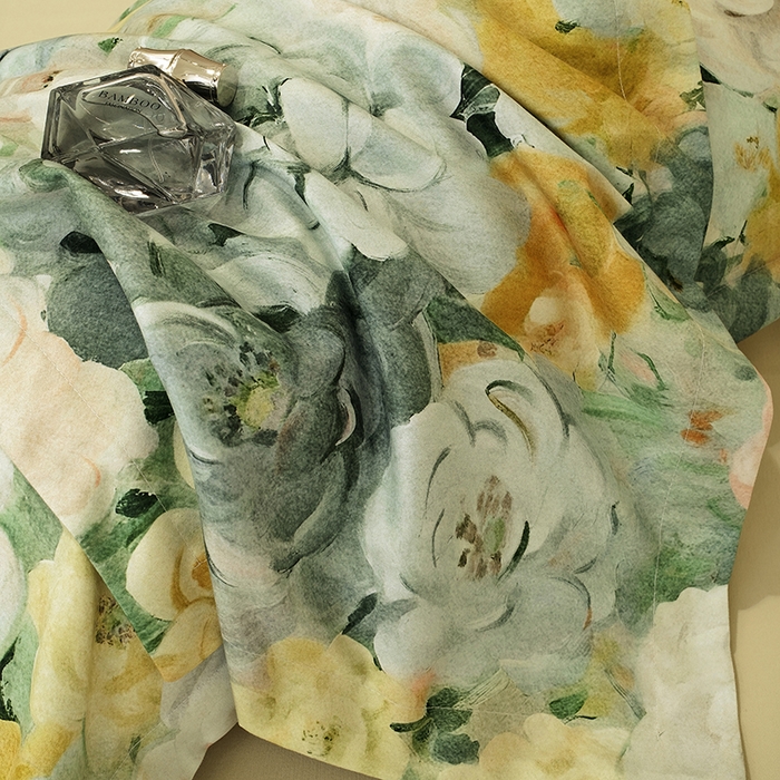 91家纺网 家纺一手货源 找家纺 典雅家纺 2025新款艾阳暖棉印花四件套 花海-抹茶绿