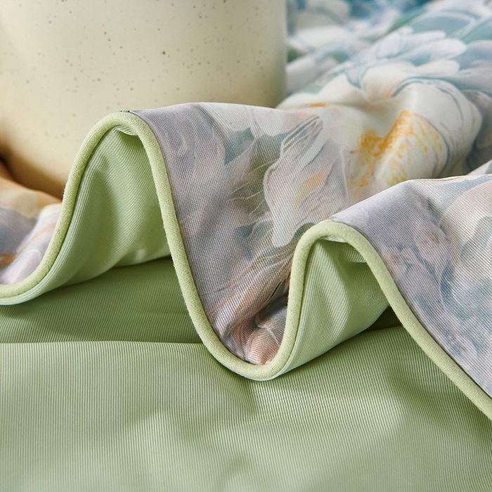 91家纺网 家纺一手货源 找家纺 缔锦家纺 2025新款凉感丝印花夏被 悠然-宁静绿