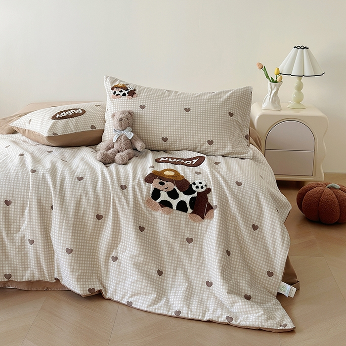 91家纺网 家纺一手货源 找家纺 怡家居 2025新款全棉双层纱毛巾绣夏被四件套 夏被-欢乐狗