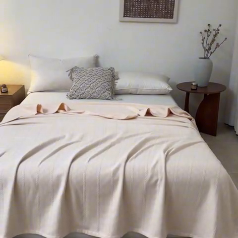 91家纺网 家纺一手货源 找家纺 悦然毛巾被 2025新款棉缇锦梦全棉夏用毛巾被盖毯 棉缇锦梦杏黄