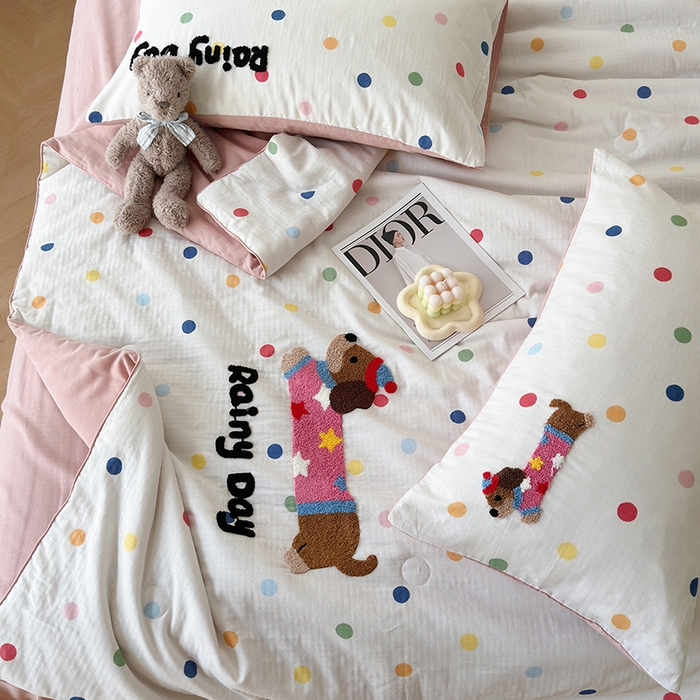 91家纺网 家纺一手货源 找家纺 （总）怡家居 2025新款全棉双层纱毛巾绣夏被四件套