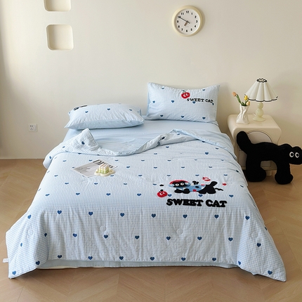 91家纺网 家纺一手货源 找家纺 （总）怡家居 2025新款全棉双层纱毛巾绣夏被四件套