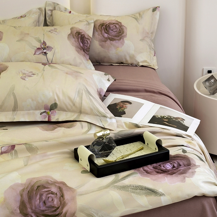 91家纺网 家纺一手货源 找家纺 典雅家纺 2025新款艾阳暖棉印花四件套 梦幻花园