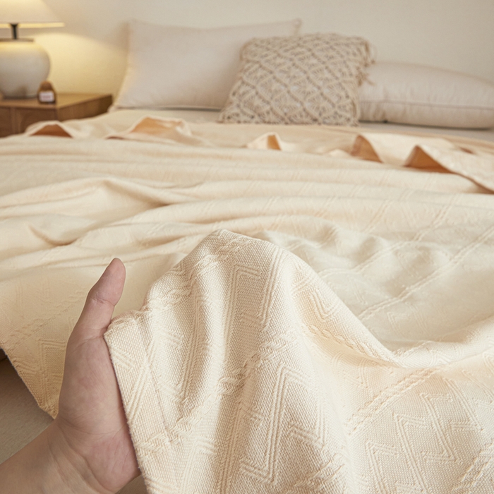 91家纺网 家纺一手货源 找家纺 悦然毛巾被 2025新款棉缇锦梦全棉夏用毛巾被盖毯 棉缇锦梦杏黄