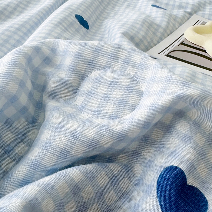 91家纺网 家纺一手货源 找家纺 怡家居 2025新款全棉双层纱毛巾绣夏被四件套 夏被-耳机猫