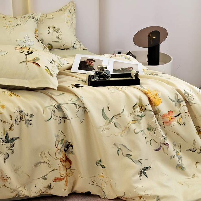 91家纺网 家纺一手货源 找家纺 典雅家纺 2025新款艾阳暖棉印花四件套 静若幽兰