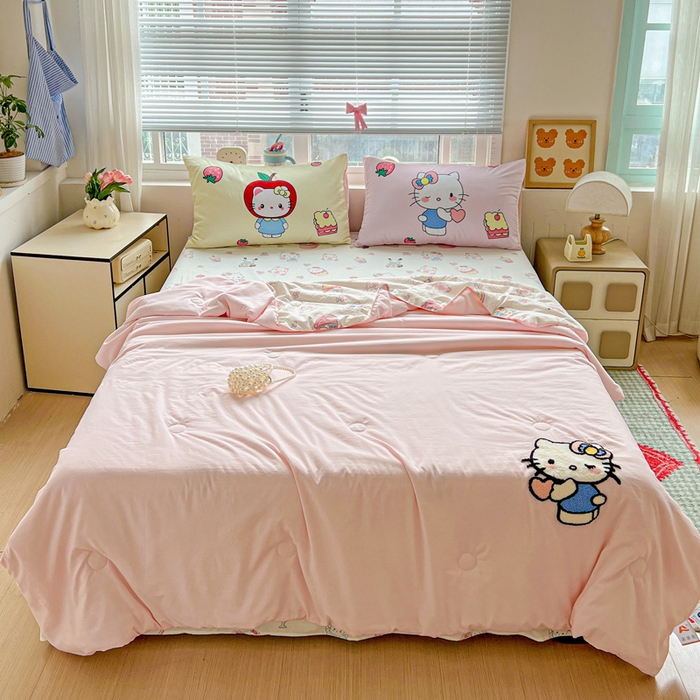 91家纺网 家纺一手货源 找家纺 一霖家纺 2025新款高克重云朵毛巾绣夏被 萌萌哒小猫