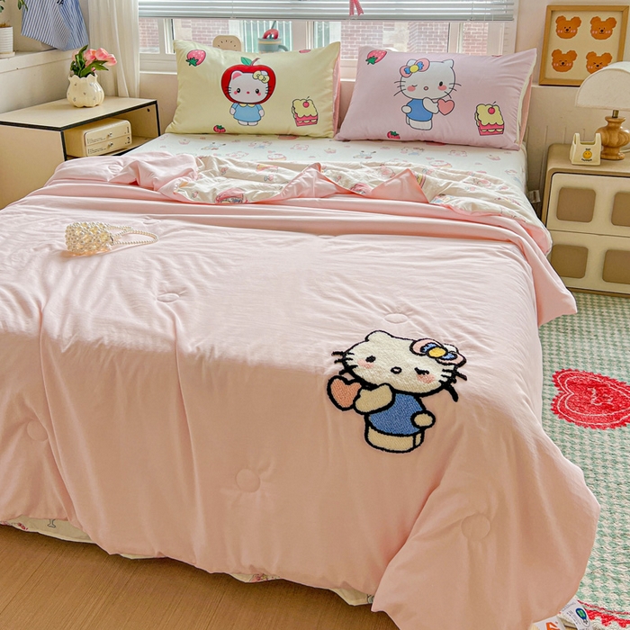 91家纺网 家纺一手货源 找家纺 一霖家纺 2025新款高克重云朵毛巾绣夏被 萌萌哒小猫