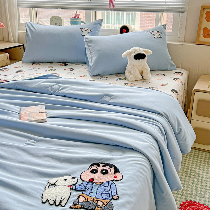 91家纺网 家纺一手货源 找家纺 一霖家纺 2025新款高克重云朵毛巾绣夏被 小新和大白