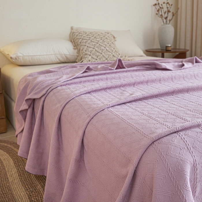 91家纺网 家纺一手货源 找家纺 悦然毛巾被 2025新款棉缇锦梦全棉夏用毛巾被盖毯 棉缇锦梦浅紫