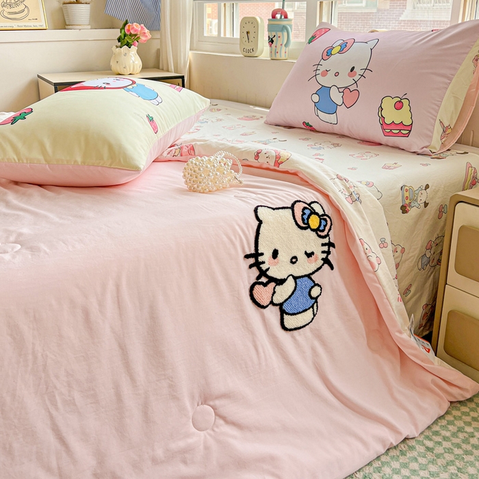 91家纺网 家纺一手货源 找家纺 一霖家纺 2025新款高克重云朵毛巾绣夏被 萌萌哒小猫