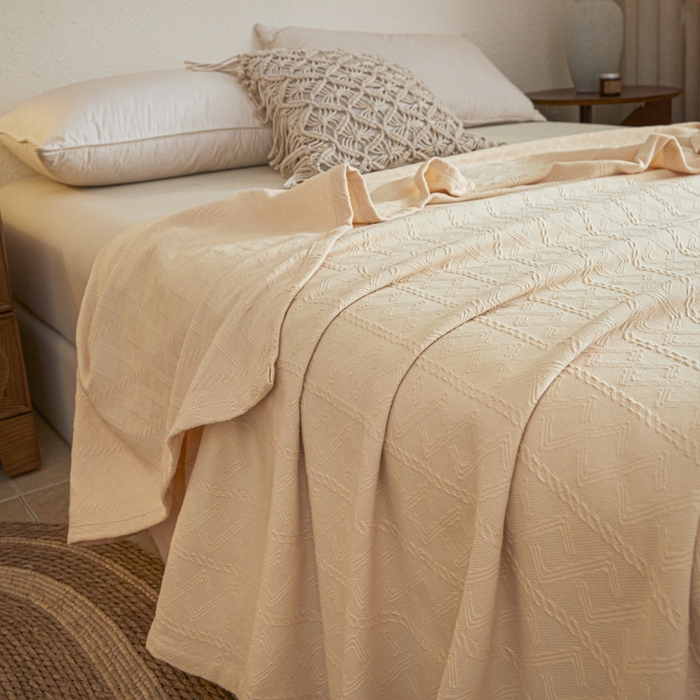 91家纺网 家纺一手货源 找家纺 悦然毛巾被 2025新款棉缇锦梦全棉夏用毛巾被盖毯 棉缇锦梦杏黄