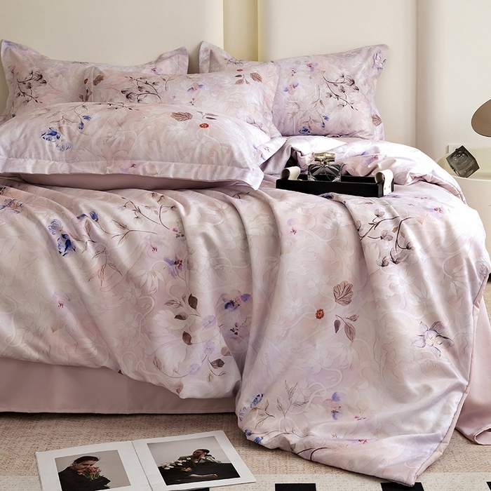 91家纺网 家纺一手货源 找家纺 典雅家纺 2025新款艾阳暖棉印花四件套 醉清颜