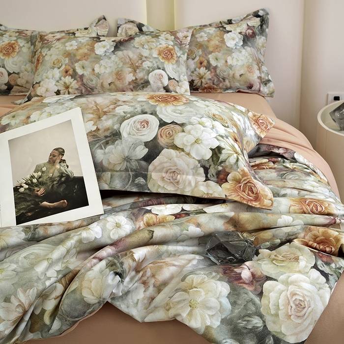 91家纺网 家纺一手货源 找家纺 典雅家纺 2025新款艾阳暖棉印花四件套 陌上花开