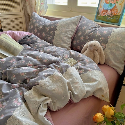 阿曼达 2025新款浪漫的小法式系列花边款印花水洗m四件套 小法-小枝寻