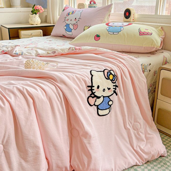 91家纺网 家纺一手货源 找家纺 一霖家纺 2025新款高克重云朵毛巾绣夏被 萌萌哒小猫