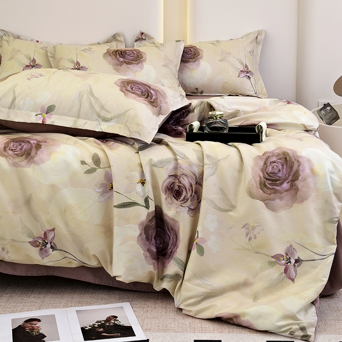 91家纺网 家纺一手货源 找家纺 典雅家纺 2025新款艾阳暖棉印花四件套 梦幻花园