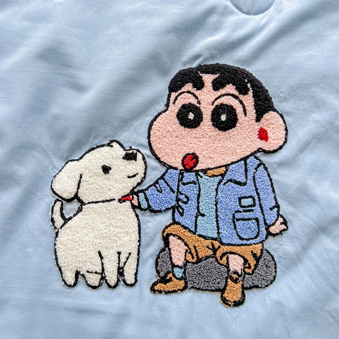 91家纺网 家纺一手货源 找家纺 一霖家纺 2025新款高克重云朵毛巾绣夏被 小新和大白