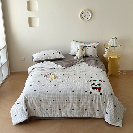 怡家居 2025新款全棉双层纱毛巾绣夏被四件套 夏被-萌趣猫