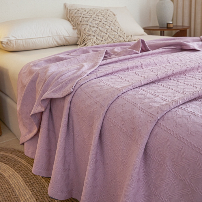 91家纺网 家纺一手货源 找家纺 悦然毛巾被 2025新款棉缇锦梦全棉夏用毛巾被盖毯 棉缇锦梦浅紫