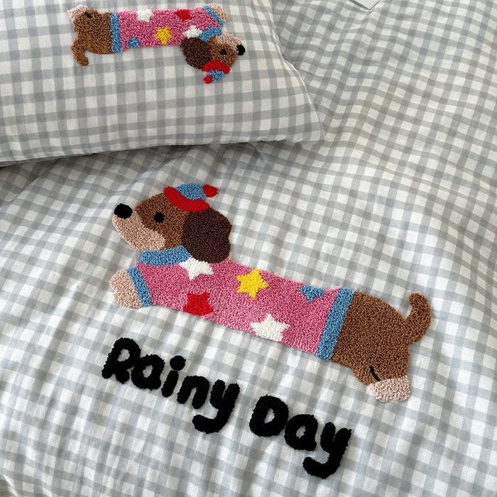 91家纺网 家纺一手货源 找家纺 怡家居 2025新款全棉双层纱毛巾绣夏被四件套 夏被-灰格小淘气