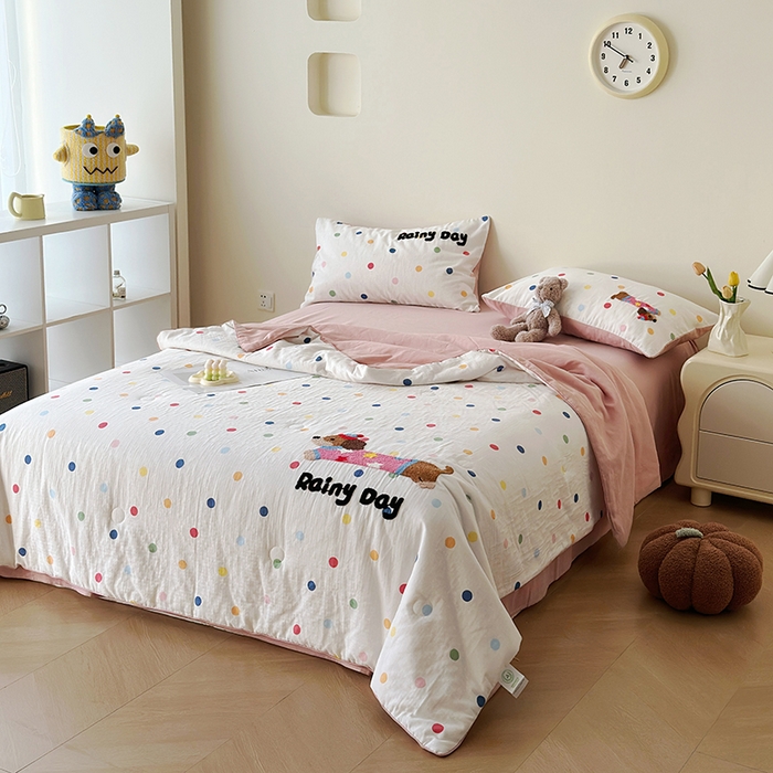 91家纺网 家纺一手货源 找家纺 （总）怡家居 2025新款全棉双层纱毛巾绣夏被四件套