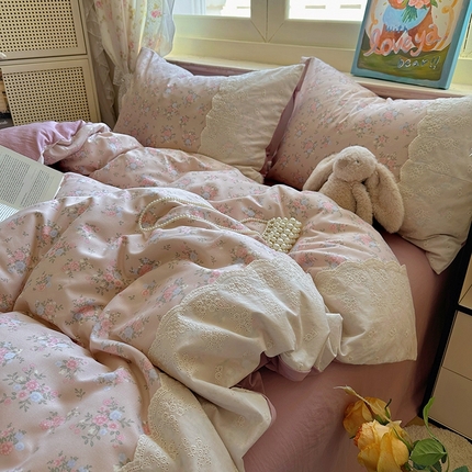 阿曼达 2025新款浪漫的小法式系列花边款印花水洗m四件套 小法-花予你