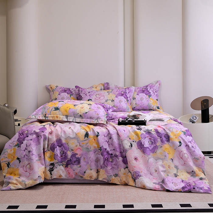 91家纺网 家纺一手货源 找家纺 典雅家纺 2025新款艾阳暖棉印花四件套 花海-薰衣紫