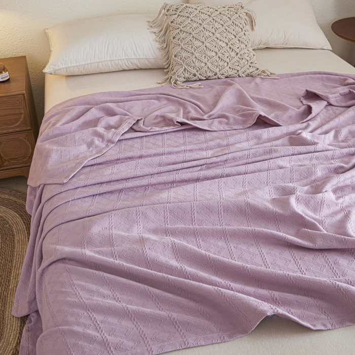 91家纺网 家纺一手货源 找家纺 悦然毛巾被 2025新款棉缇锦梦全棉夏用毛巾被盖毯 棉缇锦梦浅紫