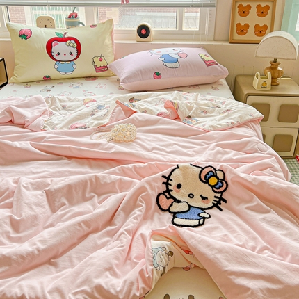 91家纺网 家纺一手货源 找家纺 一霖家纺 2025新款高克重云朵毛巾绣夏被 萌萌哒小猫