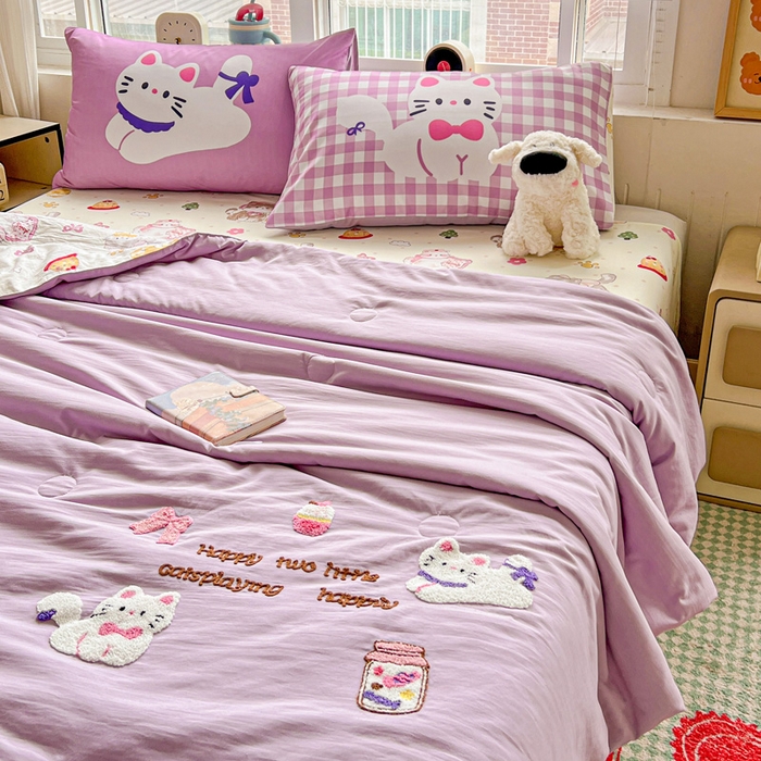 91家纺网 家纺一手货源 找家纺 一霖家纺 2025新款高克重云朵毛巾绣夏被 糖果罐头