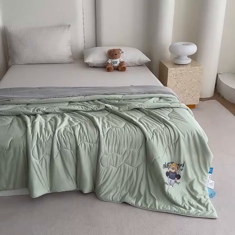91家纺网 家纺一手货源 找家纺 泰迪爱兰Teddy ISLAND 2026新款冰淇淋凉感夏被 抹茶绿+灰