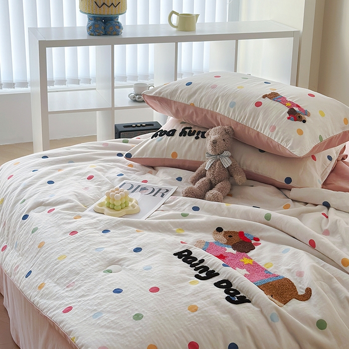 91家纺网 家纺一手货源 找家纺 （总）怡家居 2025新款全棉双层纱毛巾绣夏被四件套