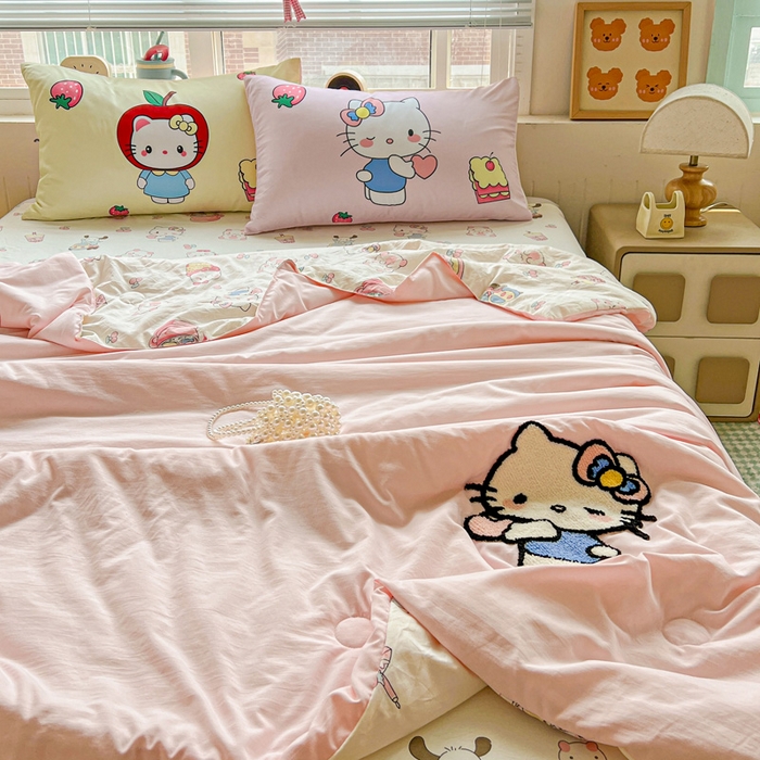 91家纺网 家纺一手货源 找家纺 一霖家纺 2025新款高克重云朵毛巾绣夏被 萌萌哒小猫