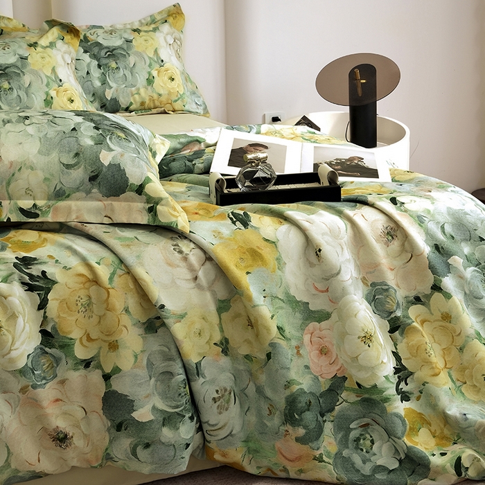 91家纺网 家纺一手货源 找家纺 典雅家纺 2025新款艾阳暖棉印花四件套 花海-抹茶绿