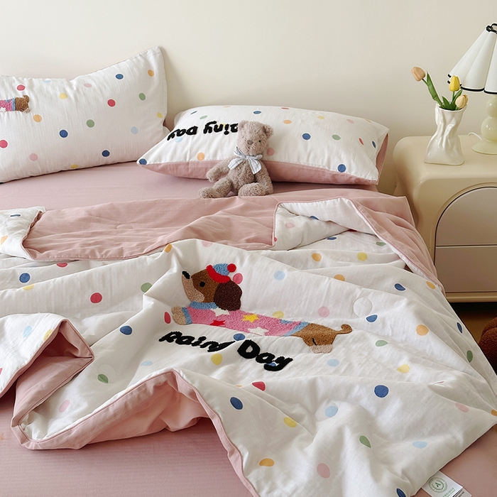 91家纺网 家纺一手货源 找家纺 （总）怡家居 2025新款全棉双层纱毛巾绣夏被四件套