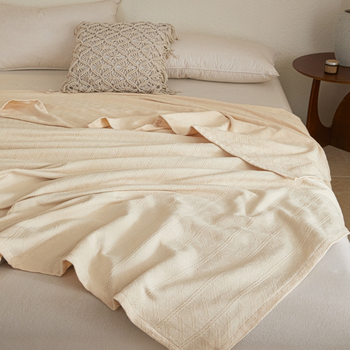 91家纺网 家纺一手货源 找家纺 悦然毛巾被 2025新款棉缇锦梦全棉夏用毛巾被盖毯 棉缇锦梦杏黄