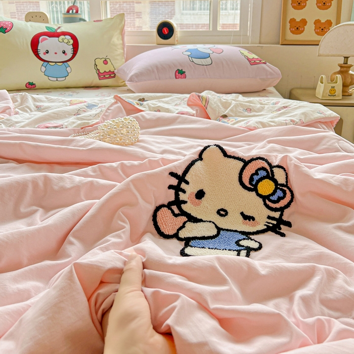 91家纺网 家纺一手货源 找家纺 一霖家纺 2025新款高克重云朵毛巾绣夏被 萌萌哒小猫