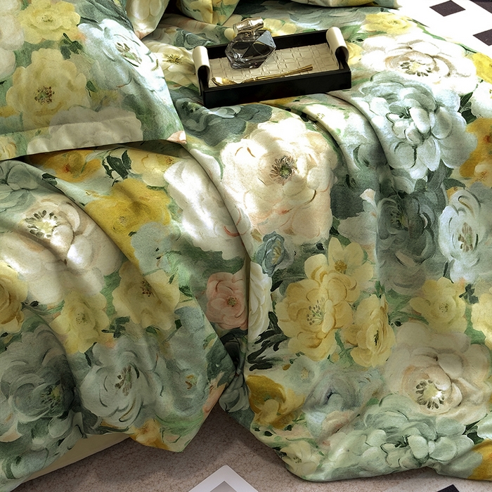 91家纺网 家纺一手货源 找家纺 典雅家纺 2025新款艾阳暖棉印花四件套 花海-抹茶绿