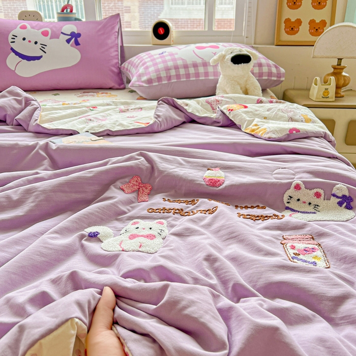 91家纺网 家纺一手货源 找家纺 一霖家纺 2025新款高克重云朵毛巾绣夏被 糖果罐头