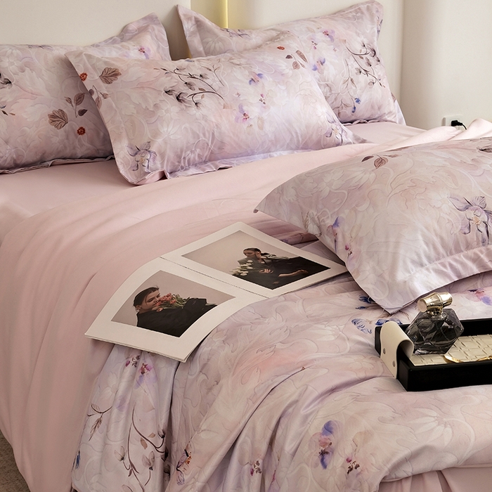 91家纺网 家纺一手货源 找家纺 典雅家纺 2025新款艾阳暖棉印花四件套 醉清颜