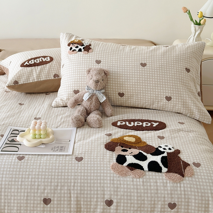 91家纺网 家纺一手货源 找家纺 怡家居 2025新款全棉双层纱毛巾绣夏被四件套 夏被-欢乐狗