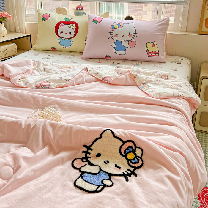 91家纺网 家纺一手货源 找家纺 一霖家纺 2025新款高克重云朵毛巾绣夏被 萌萌哒小猫