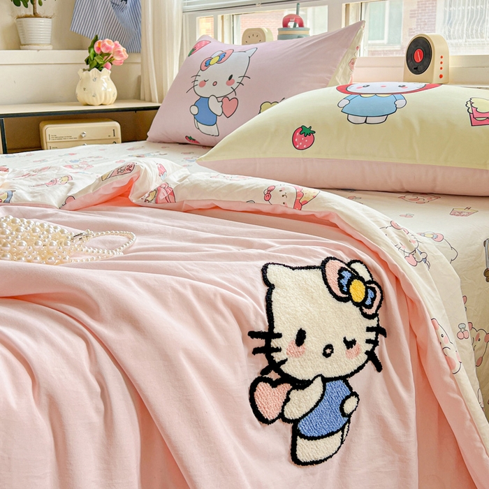 91家纺网 家纺一手货源 找家纺 一霖家纺 2025新款高克重云朵毛巾绣夏被 萌萌哒小猫