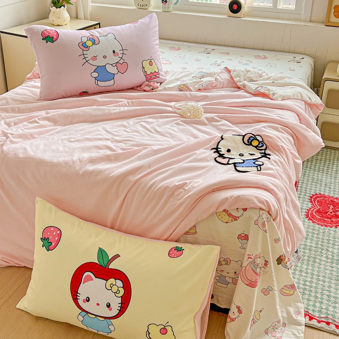 91家纺网 家纺一手货源 找家纺 一霖家纺 2025新款高克重云朵毛巾绣夏被 萌萌哒小猫