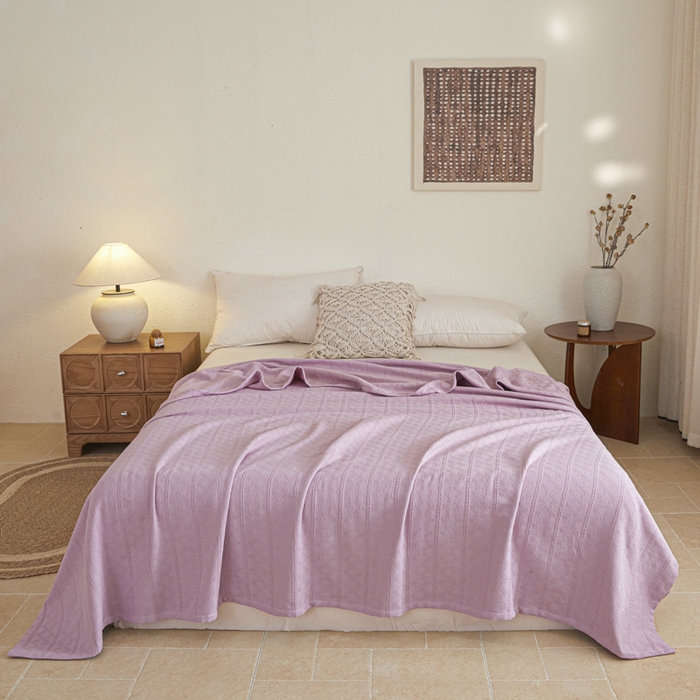 91家纺网 家纺一手货源 找家纺 悦然毛巾被 2025新款棉缇锦梦全棉夏用毛巾被盖毯 棉缇锦梦浅紫