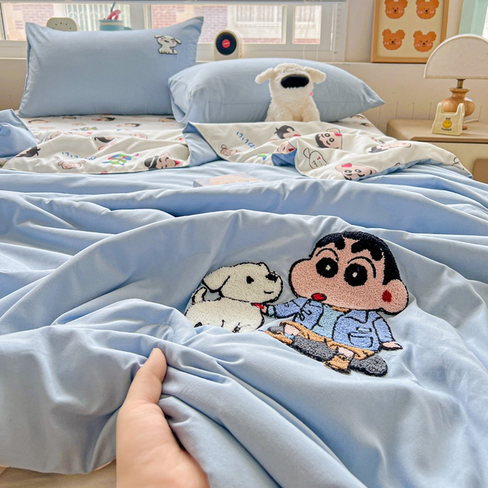 91家纺网 家纺一手货源 找家纺 一霖家纺 2025新款高克重云朵毛巾绣夏被 小新和大白