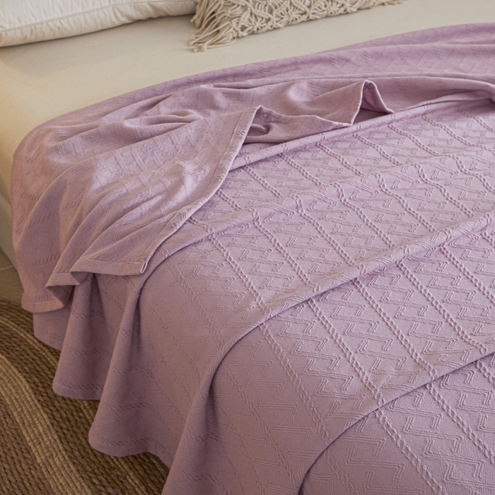 91家纺网 家纺一手货源 找家纺 悦然毛巾被 2025新款棉缇锦梦全棉夏用毛巾被盖毯 棉缇锦梦浅紫