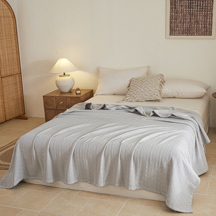 91家纺网 家纺一手货源 找家纺 悦然毛巾被 2025新款棉缇锦梦全棉夏用毛巾被盖毯 棉缇锦梦银灰