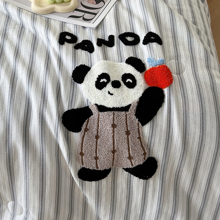 91家纺网 家纺一手货源 找家纺 怡家居 2025新款全棉双层纱毛巾绣夏被四件套 夏被-小熊猫